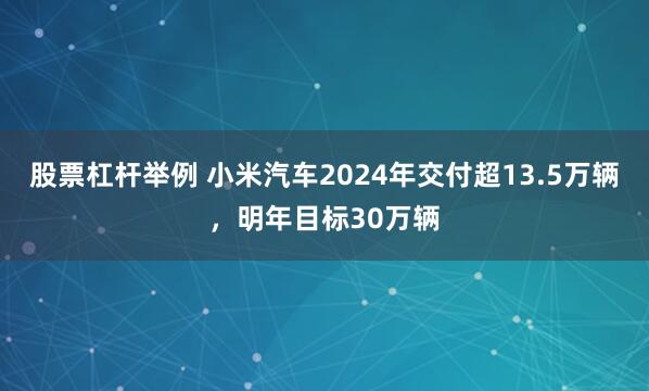 股票杠杆举例 小米汽车2024年交付超13.5万辆，明年目标