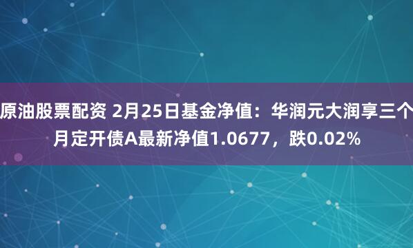 原油股票配资 2月25日基金净值：华润元大润享三个月定开债A最新净值1.0677，跌0.02%